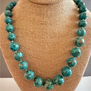 Chic Turquoise AIL Beaded Southwestern Necklace Sterling Silver